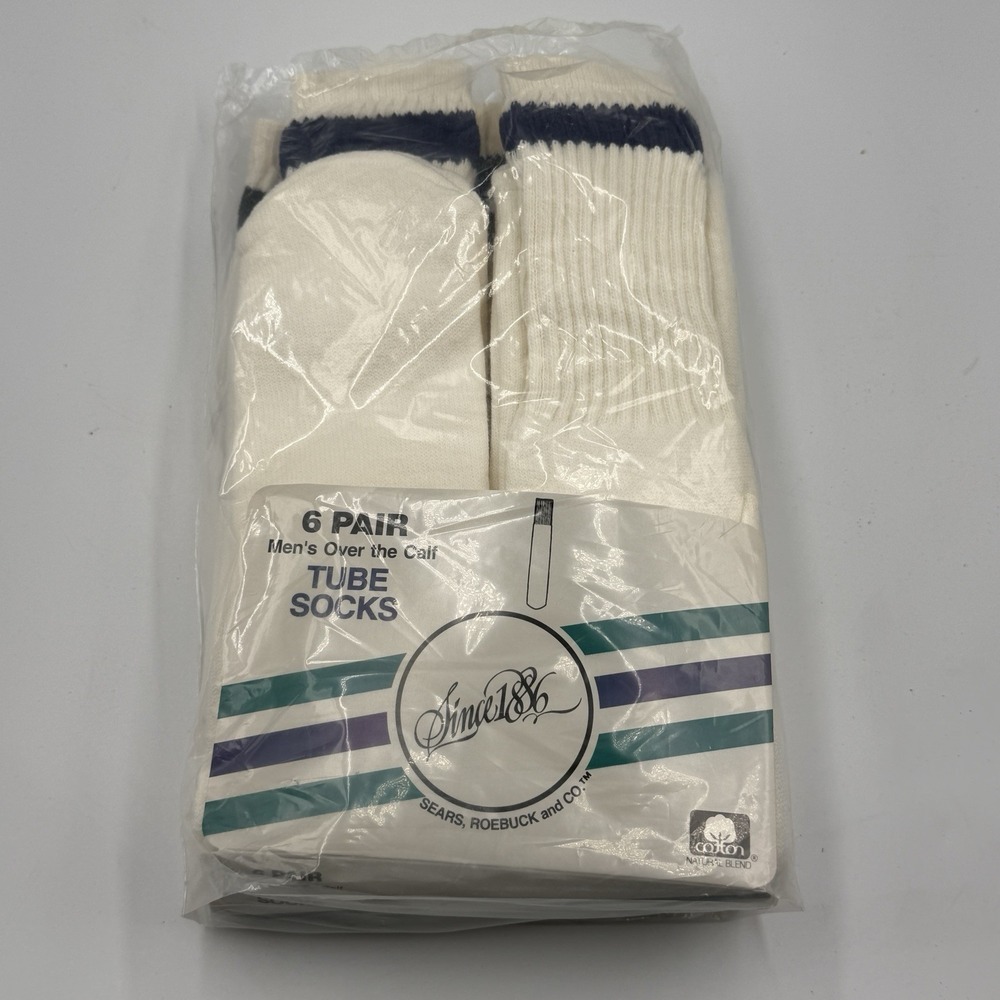 Vintage Sears Mens Tube Socks 5 Pair NOS Deadstock Over Calf Striped 80s